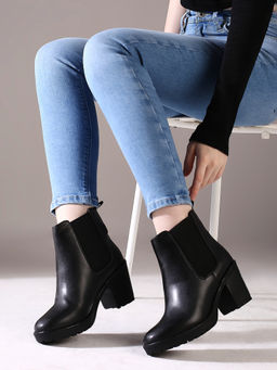 Inc.5 - Women Black Casual Solid Round Toe Chelsea Boots