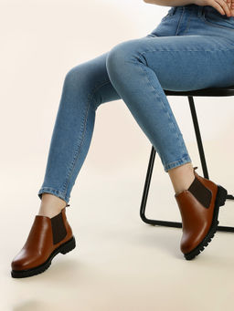 Inc.5 - Women Tan Casual Solid Round Toe Chelsea Boots