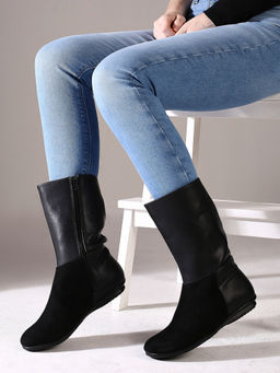 Inc.5 - Women Black Solid Round Toe Ankle Casual Boots