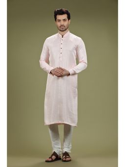 KORA - Mens Solid Nysaa Silk Kurta and Pyjama - White