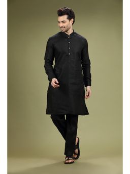 KORA - Mens Solid Linen Kurta and Pyjama - Black