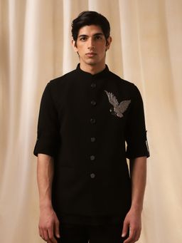 KORA - Mens Embroidery Terry Rayon Bandhgala and Shirt - Black