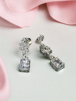 Designs & You - Crushed Ice Cut Cubic Zirconia Silver Plated White Geometric Drop Earrings