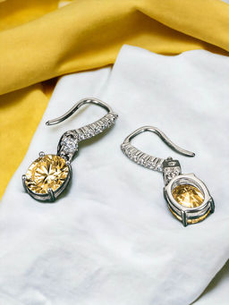 Designs & You - Crushed Ice Cut Cubic Zirconia Silver Plated Yellow Oval Drop Earrings