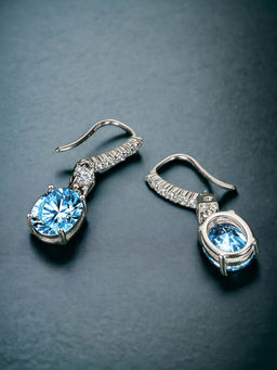 Designs & You - Crushed Ice Cut Cubic Zirconia Silver Plated Blue Oval Drop Earrings