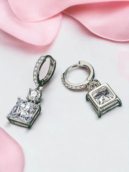 Designs & You - Crushed Ice Cut Cubic Zirconia Silver Plated White Square Drop Earrings