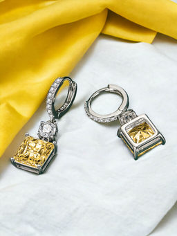 Designs & You - Crushed Ice Cut Cubic Zirconia Silver Plated Yellow Square Drop Earrings