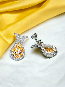 Designs & You - Crushed Ice Cut Cubic Zirconia Silver Plated Yellow Teardrop Shaped Drop Earrings