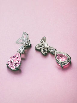 Designs & You - Crushed Ice Cut Cubic Zirconia Silver Plated Pink Teardrop Shaped Drop Earrings