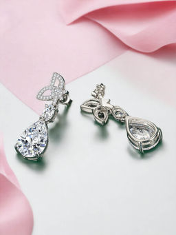 Designs & You - Crushed Ice Cut Cubic Zirconia Silver Plated White Teardrop Shaped Drop Earrings