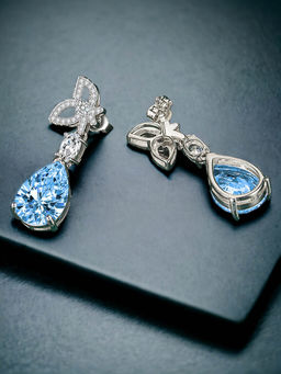 Designs & You - Crushed Ice Cut Cubic Zirconia Silver Plated Blue Teardrop Shaped Drop Earrings