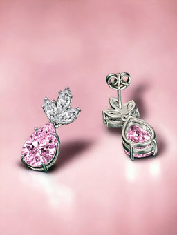 Designs & You - Crushed Ice Cut Cubic Zirconia Silver Plated Pink Teardrop Shaped Drop Earrings
