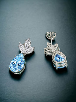Designs & You - Crushed Ice Cut Cubic Zirconia Silver Plated Blue Teardrop Shaped Drop Earrings