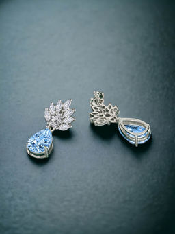 Designs & You - Crushed Ice Cut Cubic Zirconia Silver Plated Blue Teardrop Shaped Drop Earrings