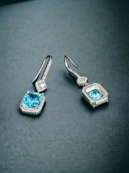 Designs & You - Crushed Ice Cut Cubic Zirconia Silver Plated Blue Geometric Drop Earrings