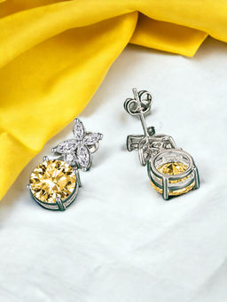 Designs & You - Crushed Ice Cut Cubic Zirconia Silver Plated Yellow Circular Drop Earrings