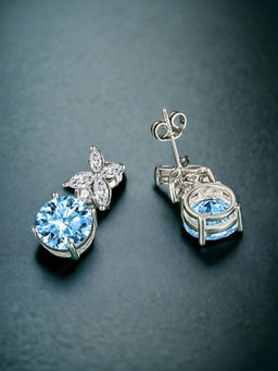 Designs & You - Crushed Ice Cut Cubic Zirconia Silver Plated Blue Circular Drop Earrings