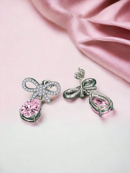 Designs & You - Crushed Ice Cut Cubic Zirconia Silver Plated Pink Teardrop Shaped Drop Earrings