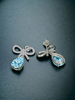 Designs & You - Crushed Ice Cut Cubic Zirconia Silver Plated Blue Teardrop Shaped Drop Earrings