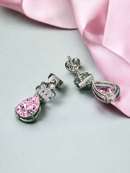 Designs & You - Crushed Ice Cut Cubic Zirconia Silver Plated Pink Teardrop Shaped Drop Earrings