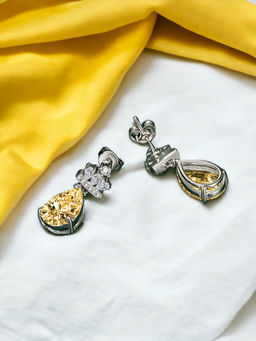 Designs & You - Crushed Ice Cut Cubic Zirconia Silver Plated Yellow Teardrop Shaped Drop Earrings