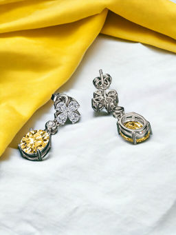 Designs & You - Crushed Ice Cut Cubic Zirconia Silver Plated Yellow Oval Drop Earrings