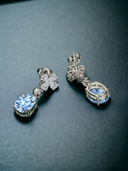 Designs & You - Crushed Ice Cut Cubic Zirconia Silver Plated Blue Oval Drop Earrings