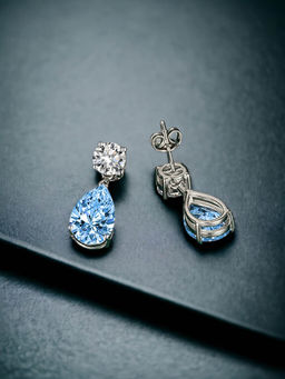 Designs & You - Crushed Ice Cut Cubic Zirconia Silver Plated Blue Teardrop Shaped Drop Earrings