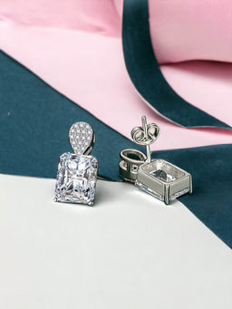 Designs & You - Crushed Ice Cut Cubic Zirconia Silver Plated White Geometric Drop Earrings