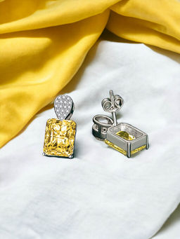 Designs & You - Crushed Ice Cut Cubic Zirconia Silver Plated Yellow Geometric Drop Earrings