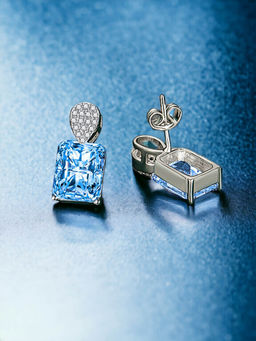 Designs & You - Crushed Ice Cut Cubic Zirconia Silver Plated Blue Geometric Drop Earrings