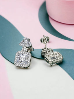 Designs & You - Crushed Ice Cut Cubic Zirconia Silver Plated White Square Drop Earrings