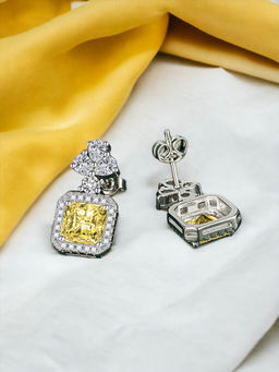 Designs & You - Crushed Ice Cut Cubic Zirconia Silver Plated Yellow Square Drop Earrings
