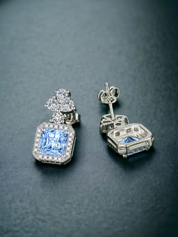 Designs & You - Crushed Ice Cut Cubic Zirconia Silver Plated Blue Square Drop Earrings