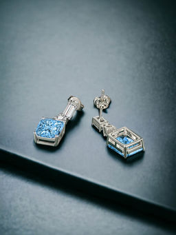 Designs & You - Crushed Ice Cut Cubic Zirconia Silver Plated Blue Geometric Drop Earrings