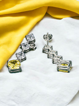 Designs & You - Crushed Ice Cut Cubic Zirconia Silver Plated Yellow Square Drop Earrings