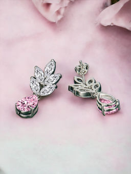 Designs & You - Crushed Ice Cut Cubic Zirconia Silver Plated Pink Teardrop Shaped Drop Earrings