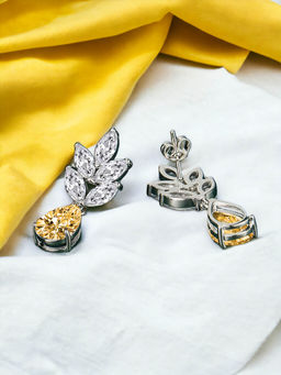 Designs & You - Crushed Ice Cut Cubic Zirconia Silver Plated Yellow Teardrop Shaped Drop Earrings