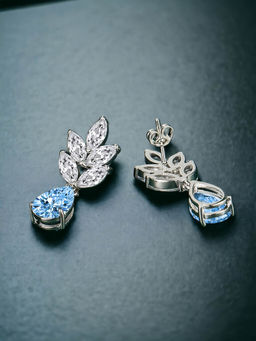 Designs & You - Crushed Ice Cut Cubic Zirconia Silver Plated Blue Teardrop Shaped Drop Earrings
