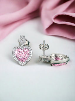 Designs & You - Crushed Ice Cut Cubic Zirconia Silver Plated Pink Heart Shaped Drop Earrings