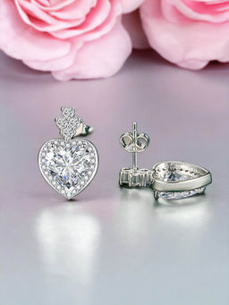 Designs & You - Crushed Ice Cut Cubic Zirconia Silver Plated White Heart Shaped Drop Earrings