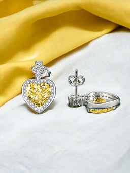 Designs & You - Crushed Ice Cut Cubic Zirconia Silver Plated Yellow Heart Shaped Drop Earrings