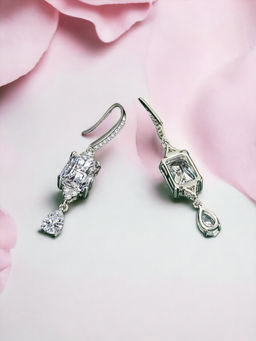 Designs & You - Crushed Ice Cut Cubic Zirconia Silver Plated White Geometric Drop Earrings