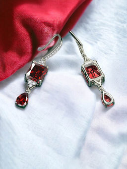 Designs & You - Crushed Ice Cut Cubic Zirconia Silver Plated Red Geometric Drop Earrings
