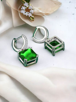 Designs & You - Crushed Ice Cut Cubic Zirconia Silver Plated Green Square Drop Earrings