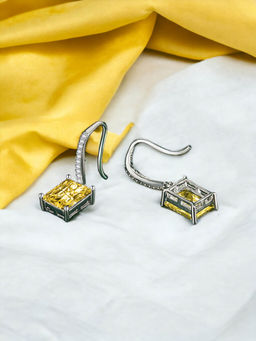 Designs & You - Crushed Ice Cut Cubic Zirconia Silver Plated Yellow Geometric Drop Earrings