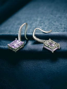 Designs & You - Crushed Ice Cut Cubic Zirconia Silver Plated Purple Geometric Drop Earrings