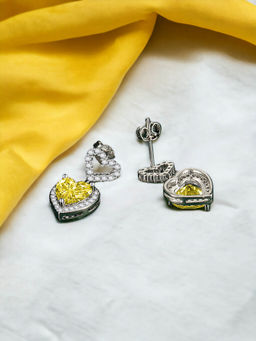 Designs & You - Crushed Ice Cut Cubic Zirconia Silver Plated Yellow Heart Shaped Drop Earrings