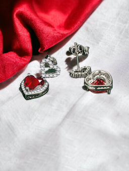Designs & You - Crushed Ice Cut Cubic Zirconia Silver Plated Red Heart Shaped Drop Earrings