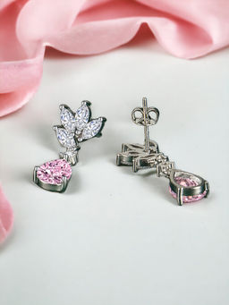 Designs & You - Crushed Ice Cut Cubic Zirconia Silver Plated Pink Teardrop Shaped Drop Earrings